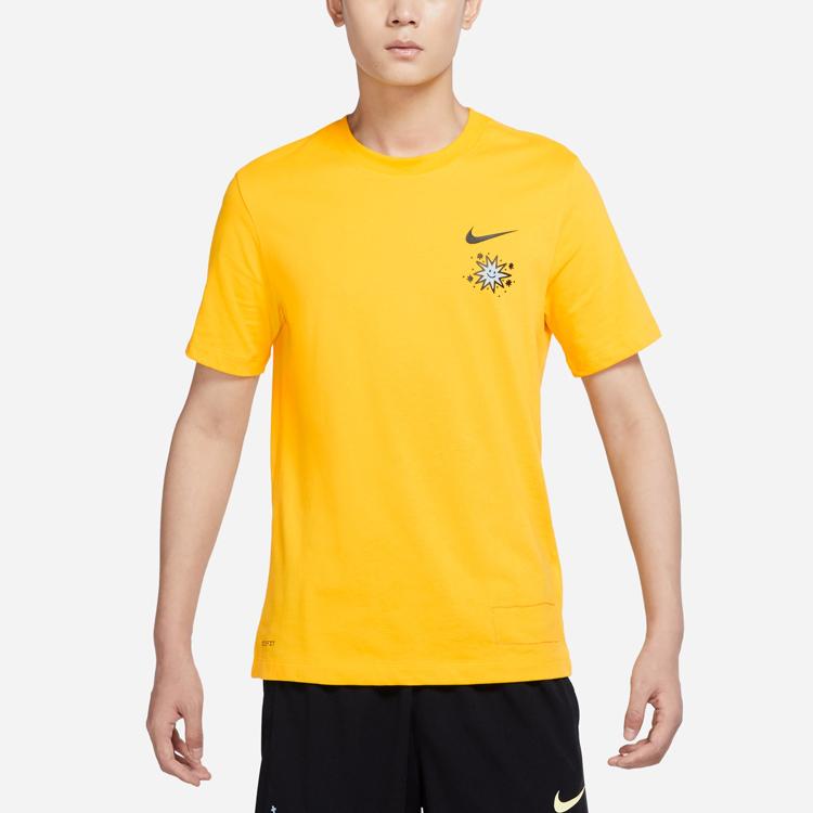 Nike Футболка с короткими рукавами и короткими рукавами с рисунком солнца и принтом в виде букв, мужские топы, желтый DV3189-728
