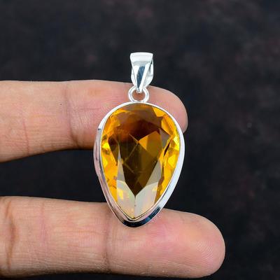 Fasetterat citrinhänge ädelstenshänge unika smycken 925 sterlingsilverhänge handgjort hänge silversmycken förlovningspresenter