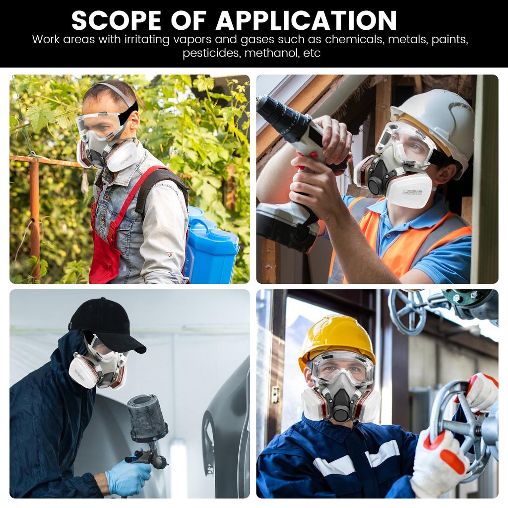 Respirator Mask Half Facepiece Gas Mask with Safety Glasses Reusable Professional Breathing Protection Against Dust Chemicals
