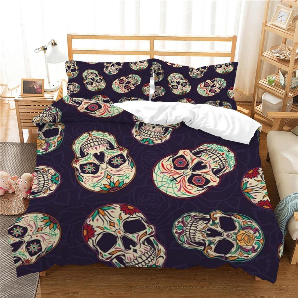 Design-Bettbezug-Set, 3D-Schädel-Druck, Bettwäsche-Set, cooler Bettbezug, Polyester-Bettbezug, King-Size-Queen-Size-Bettwäsche