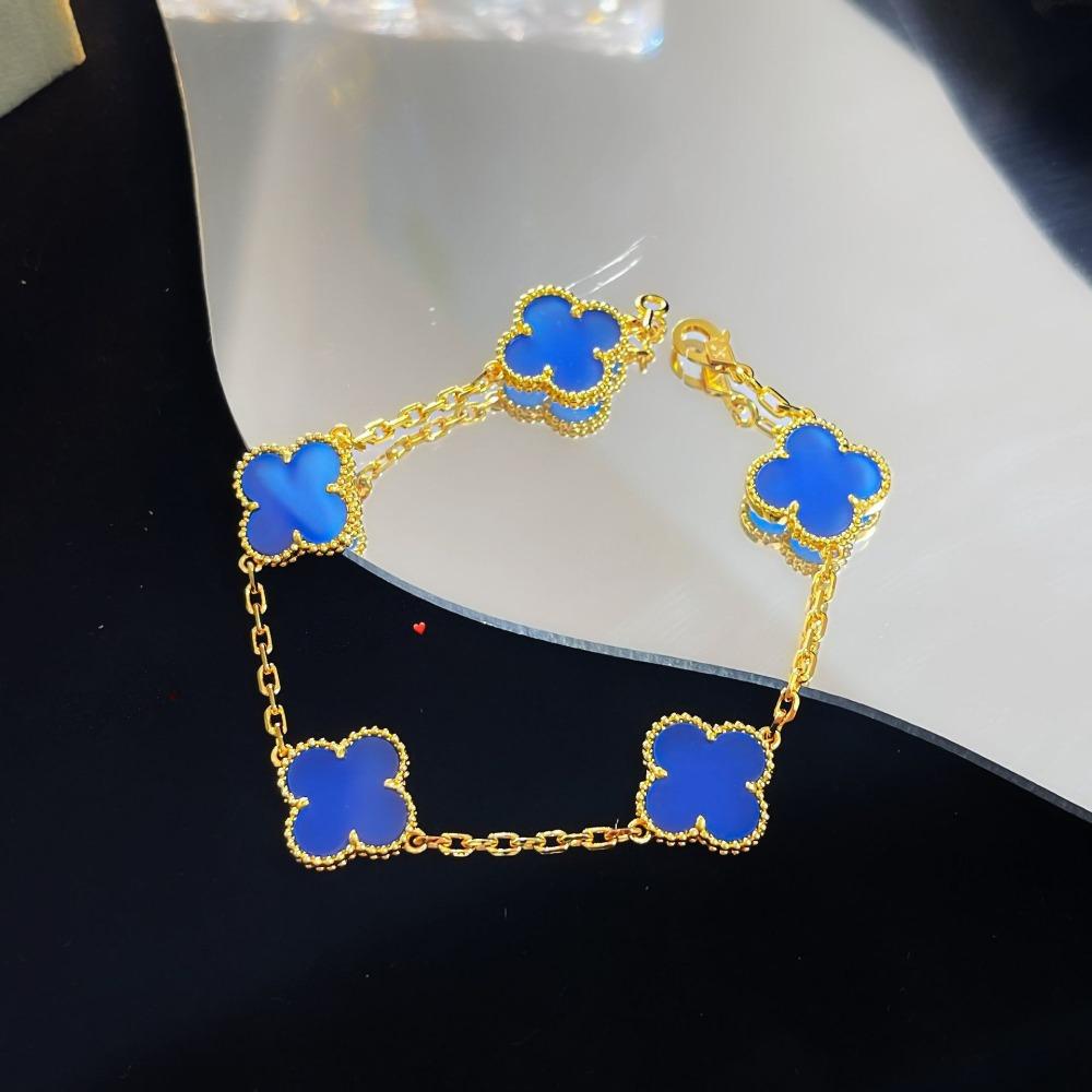 Bracelet Trèfle à Quatre Feuilles Version Haute Cinq Fleurs Calcédoine Violette Naturelle Gravé Laser CNC 18K Ne Se Décolore Pas Bracelet pour Dames