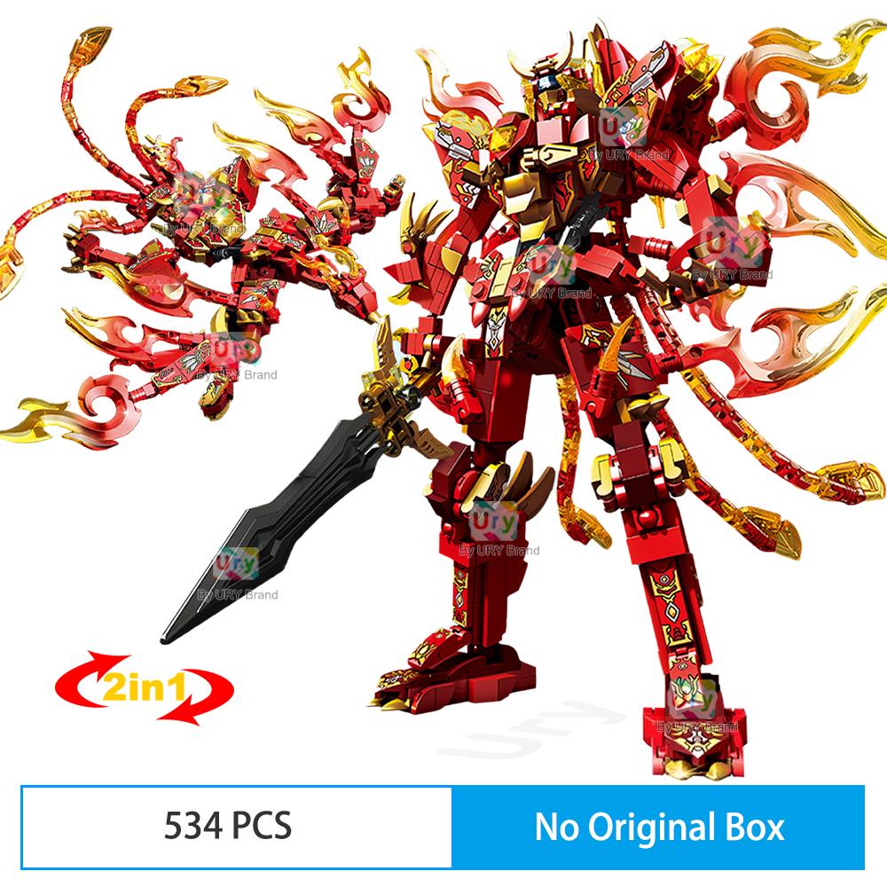 

2 в 1 Красный Воин Робот Боевой Меха Летающий Огненный Дракон Набор Истребитель Строительные Блоки Игрушка для Мальчика Рождественский Подарок