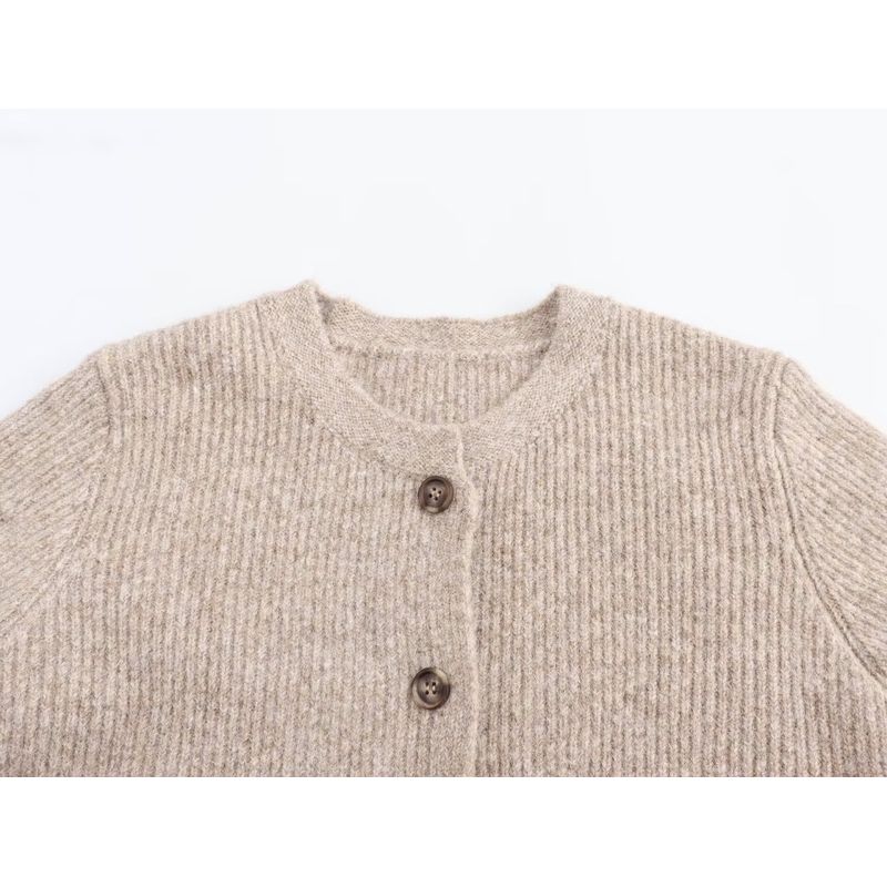 Kaslead New Arrival Women's Clothing Fashion Style Fashion All-Match Wool Sunken Stripe round Neck Knitting Cardigan Outwear