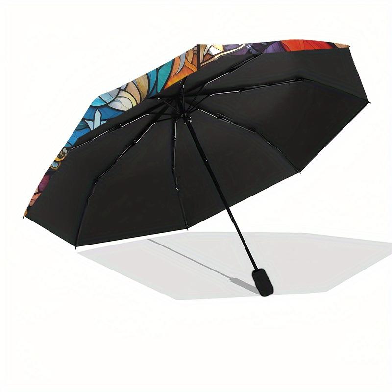 Stained Window Panel: Vibrant Artwork for Home DecorUmbrella, Portable 3-Fold Compact Umbrella for Men & Women Gift