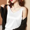 Women's Summer Casual V-Neck Solid Color Silk Sleeveless Loose T-Shirt Tank Tops