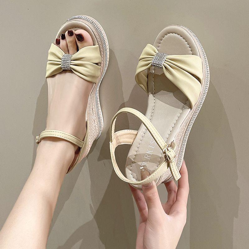 

Fashion Woman Shoes Platform Diamond Yellow Sandals for Women Wedges Heel Comfort Cheap Liquidation Daily The Best Summer Sale Casual On 35