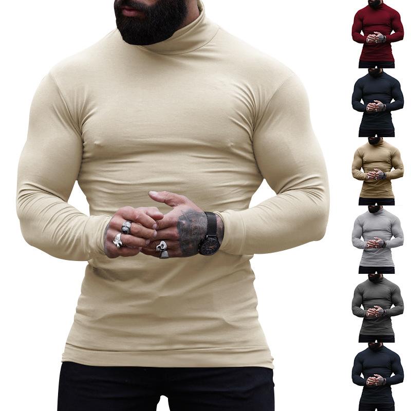 Novo suéter de cashmere de gola alta de cor sólida, suéter slim fit com base, suéter interno quente masculino