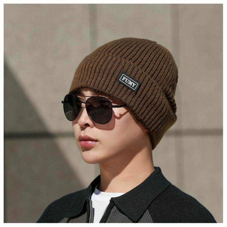 Herren Winter Strickmütze Samt Dick Warm Wollmütze Outdoor Reiten Winddichte Mütze