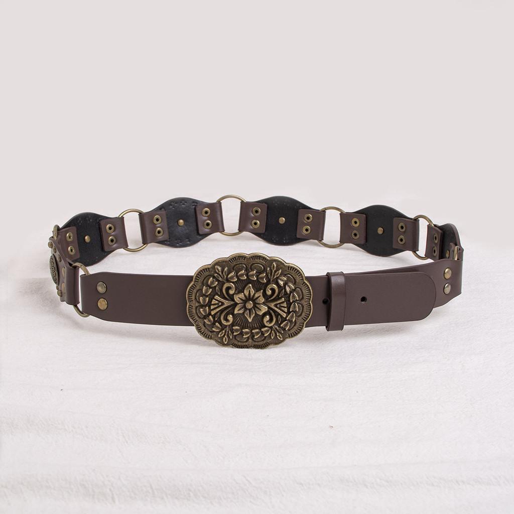 Western Pattern Faux Leather Ladies Belt With Alloy Clasp And Punk Style Design A