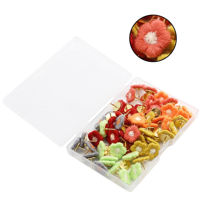 Set of 60 Dark/Light U-Shaped Metal Nails with Colorful Embroidered Flowers In Plastic Box