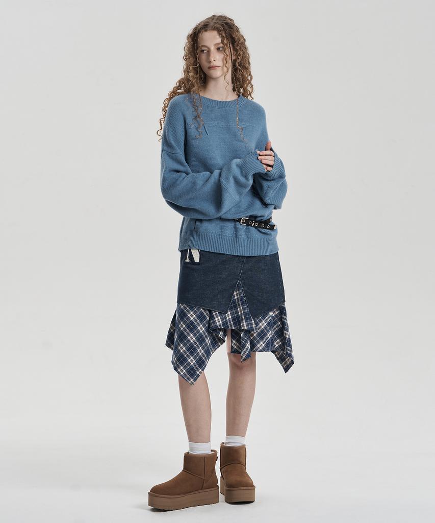 Jenyujeu Layers Corduroy Check Skirt - Navy