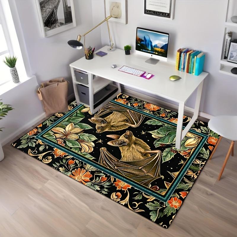 1pc Large Crystal Velvet Mat - Vintage Gothic Bat & Floral Design Indoor/Outdoor Mat, Anti-Slip Machine Washable for