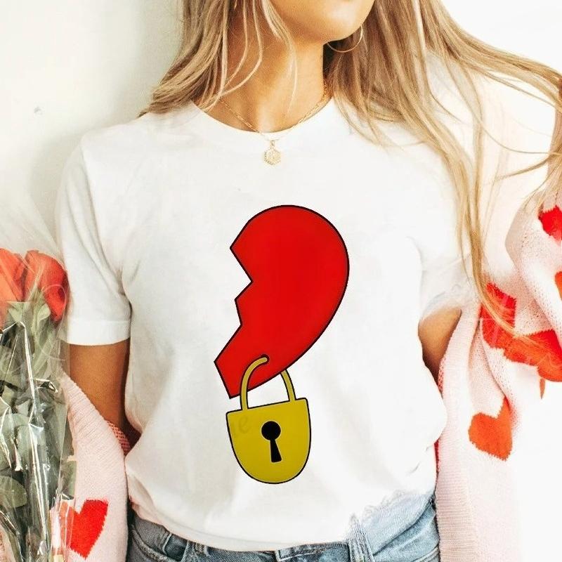 Men Women's T-shirt Partnerlook Heart Lock Key Love Funny Fashion Couple Short Sleeved T-shirt Love Couples Outfits Lover Shirt