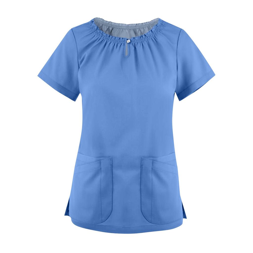 Women's Summer Lace Collar Short Sleeve Tops Quick Dry Workwear With Pockets
