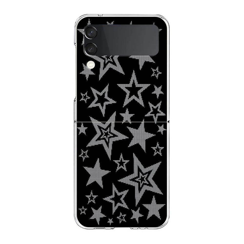 Phone Cover For Samsung Galaxy Z Flip 7 6 5 4 Case Transparent For Samsung Z Flip 3 Hard PC Bag Silver Five-Pointed Star Pattern