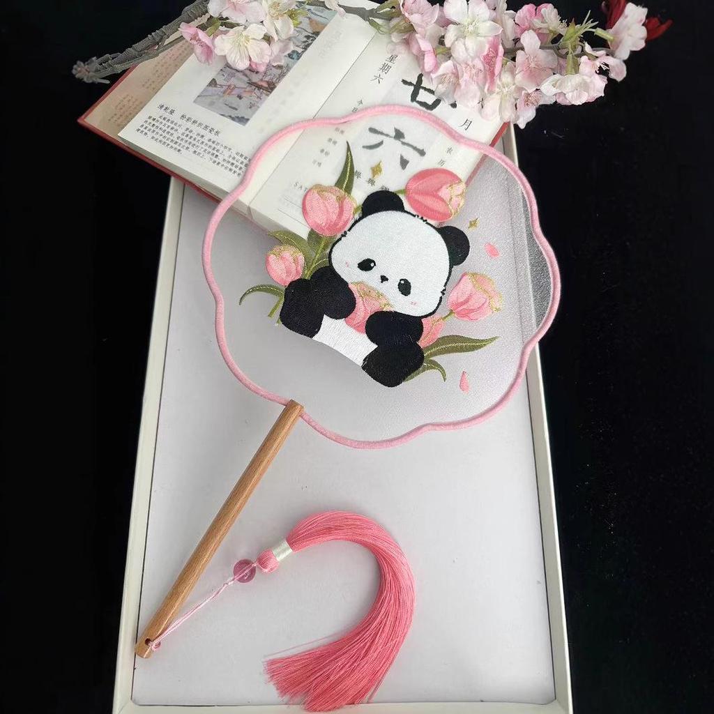 Ancient Style Chinese Embroidered Round Fan for Hanfu and Cheongsam
