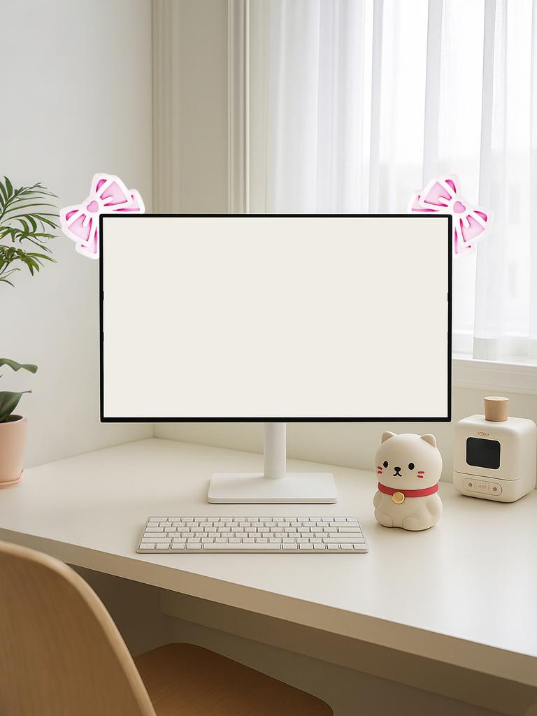 Kawaii Bow Monitor Decor Pink Acrylic Bowknot PC Accessories Cute Desktop Decoration for Gaming Setup,Screen,Home Office & Gift