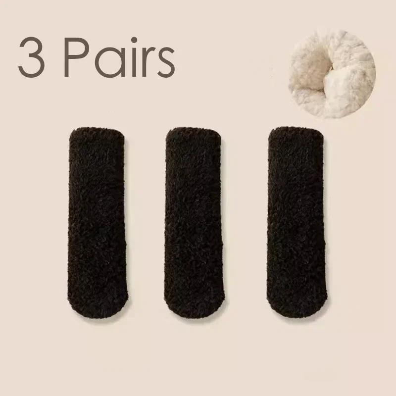 3 Pairs Women Men Slipper Socks Coral Plush Couples Winter Solid Color Thickened Moonlight Chrismas Mid Tube Socks No Hair Loss