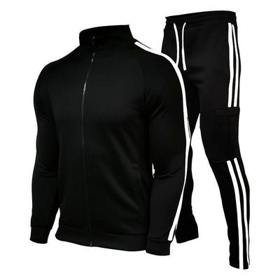 Men's Sports Suit Striped Cardigan Stand Up Collar Youth Sportswear Casual Slim Fit Running Sports Two-piece Set