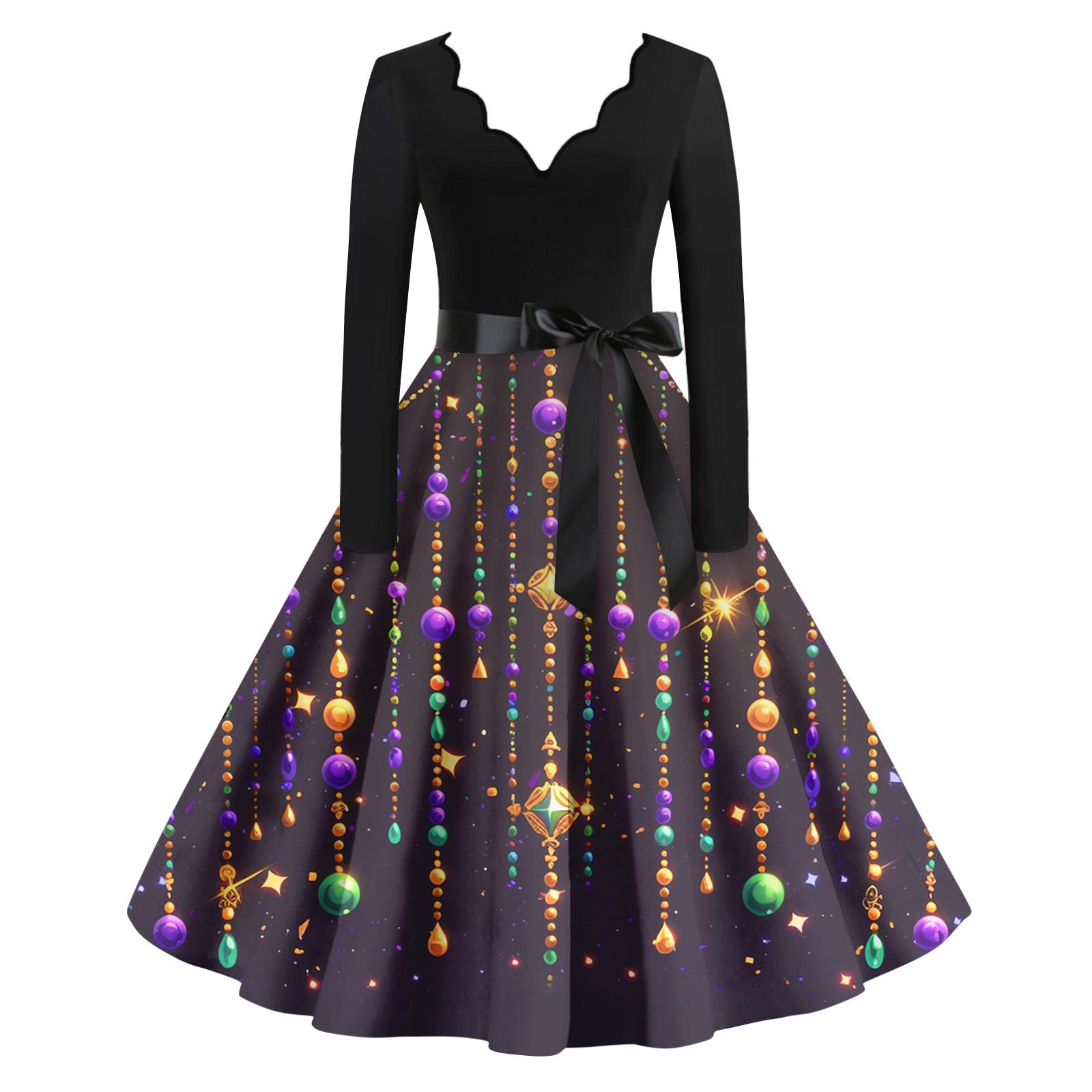 

Женское повседневное модное платье с V-образным вырезом и длинным рукавом с принтом в винтажном стиле XL