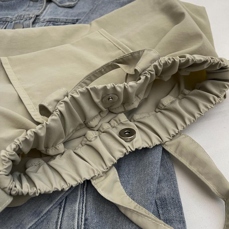 Solid Color Women Shoulder Bag Hobo Bag Pleated Tote Bag