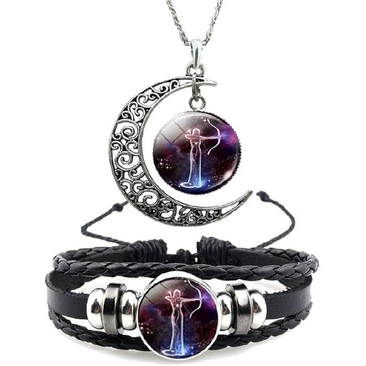12 Zodiac Constellation Necklace Bracelet Time Gemstone Horoscope Astrology Moon Crescent Necklace for Women Men Birthday Gift Jewelry
