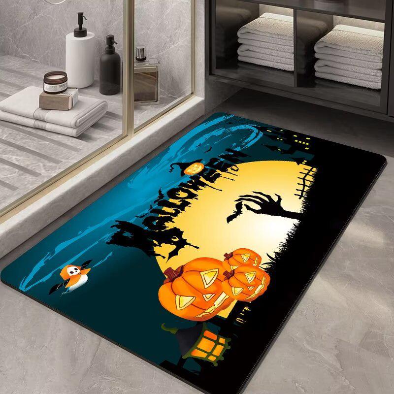 Non-Slip Halloween Floor Mat: Dirt-Resistant, Water-Absorbent Crystal Velvet for Bathroom or Entrance