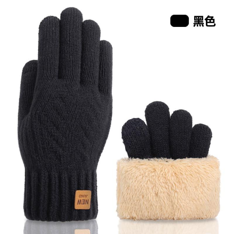 Knitted gloves, women's autumn and winter warm outdoor cycling cold-proof double-layer velvet thickened, touch screen gloves