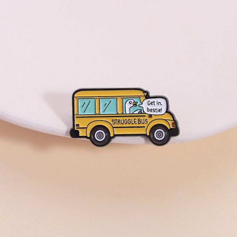 Get In Bestie Struggle Bus Enamel Pin Cute Silly Goose Mental Health Anxiety Brooch Lapel Badge Funny Jewelry Gifts For Friends
