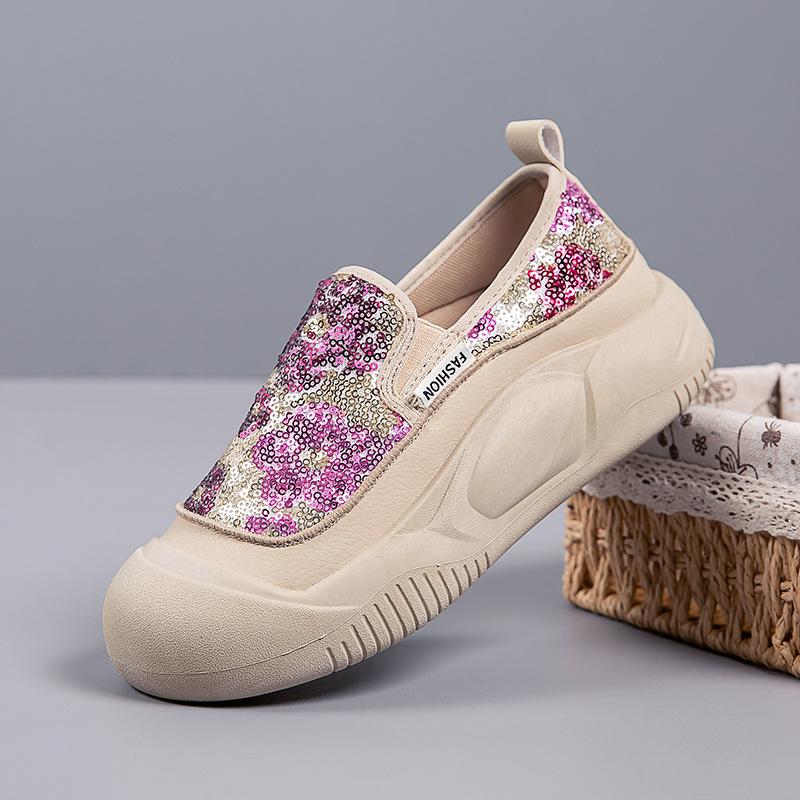 Loafers women's 2025 autumn new sequined breathable lazy one-pedal women's shoes spring thick-soled non-slip muffin shoes