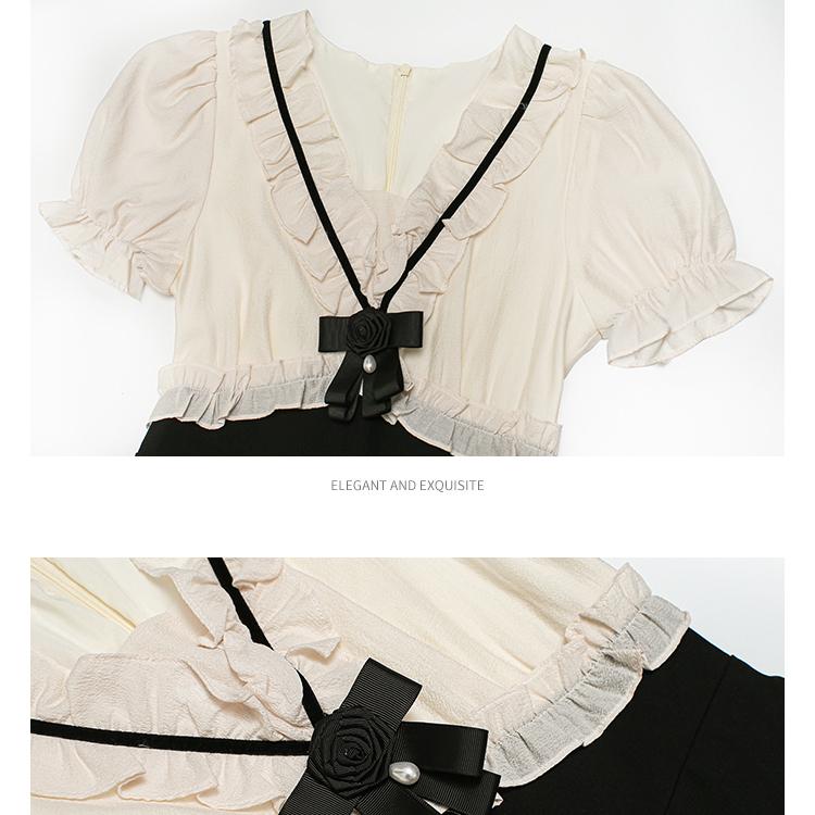 Short Sleeve Dress with Slimming Joint and Mushroom Edge for Women's Summer  Patchwork Dresses
