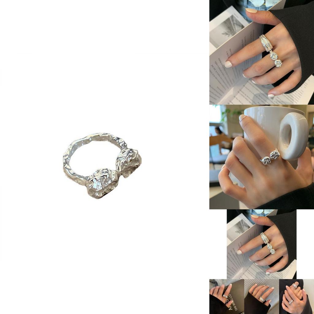 Stylish Korean Inspired Adjustable Open Ring With Unique Geometric Design In Pure 925 Silver
