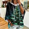Women's Christmas Printed Hooded Sweatshirt Loose Fit Casual Pullover Top