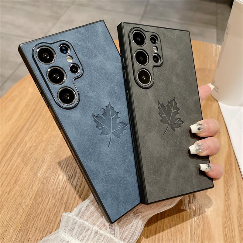 PU Leather Embossing Maple Leaves Case For Samsung S25 S24 S23 S22 S21 Plus Note 20 Ultra A56 A36 A26 A16 A55 A54 A15 A34 Cover
