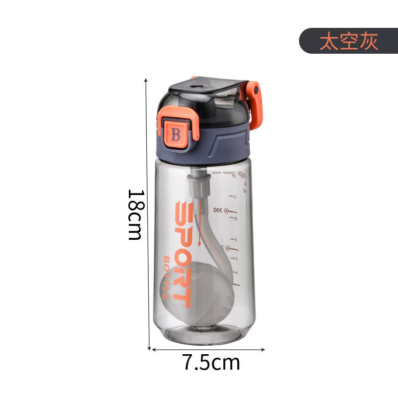 Water bottle sports drinking cup boys large capacity plastic cup with straw children portable outdoor primary school students anti-drop kettle