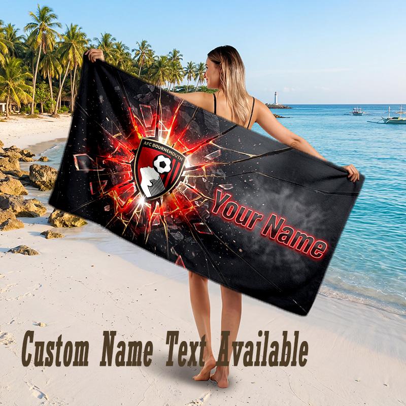 Bournemouth Football Design Beach Towel Custom Text Large Towel for Beach Vacation