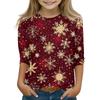 Children's 3/4 Sleeve Tops Casual Christmas Print T Shirt Round Neck Pullover Blouse