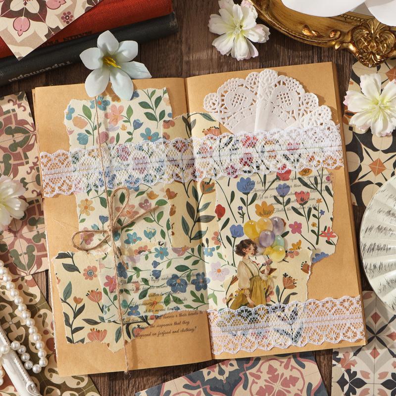 30-Sheet Vintage Floral Pattern Non-Adhesive Scrapbooking Paper, Retro Petal Designs, for DIY Crafts & Album Decoration