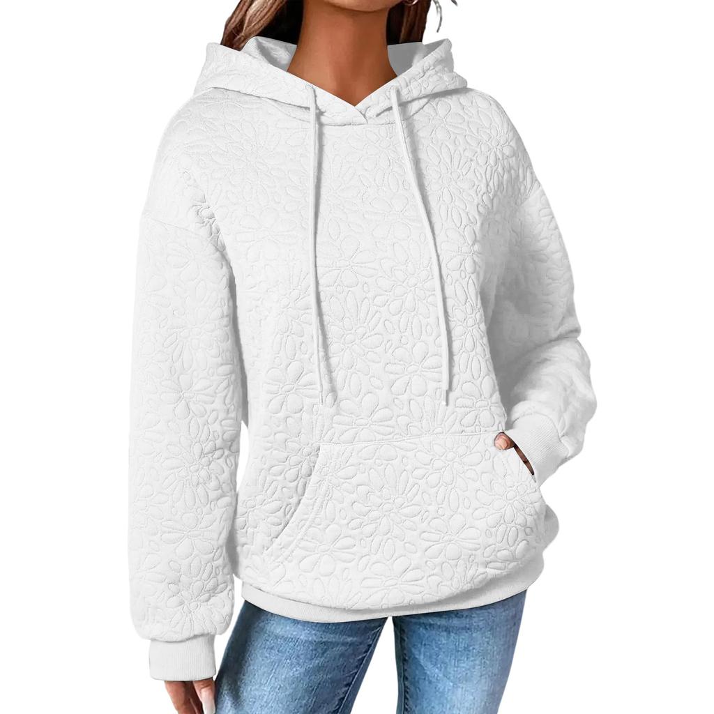 Damen Einfarbiges Modisches Kapuzen-Textur-Langarm-Top Sweatshirt