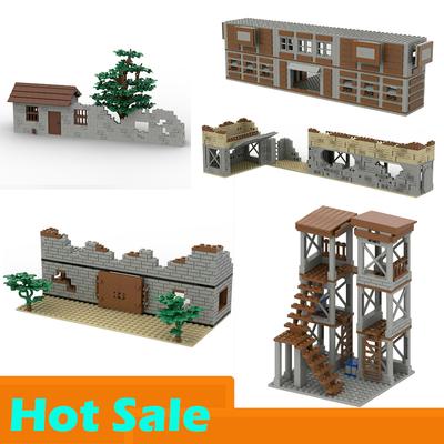 חלקי MOC שדה קרב צבאי מלחמת העולם השנייה חורבות נשק מבצר בונקר דגם אבני בנייה אדריכלות צבאית לבנים צעצוע מתנה לילד