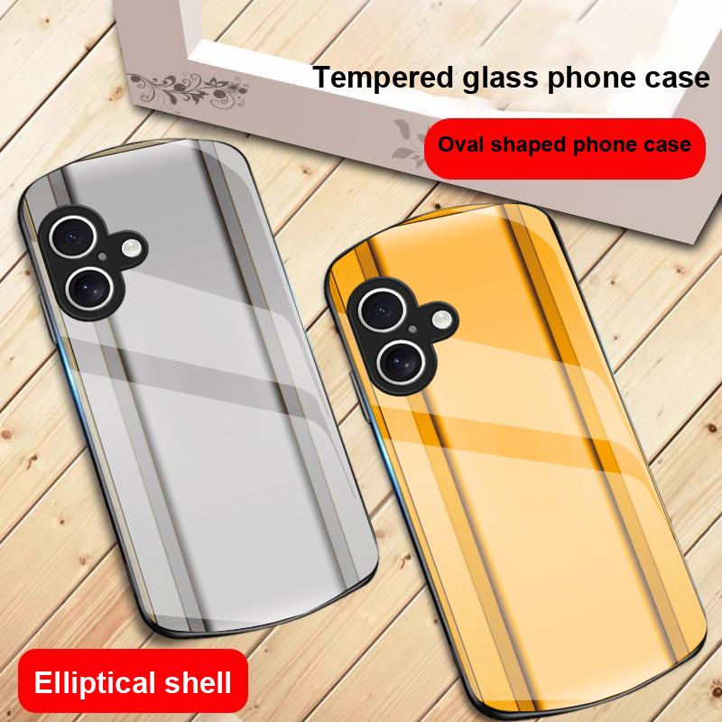 Golden orange border For iPhone 17 16 15 14 13 Plus 12 mini 11 Pro Max XR Xs Max X 7 8 6S 22 20 Elliptical glass phone case
