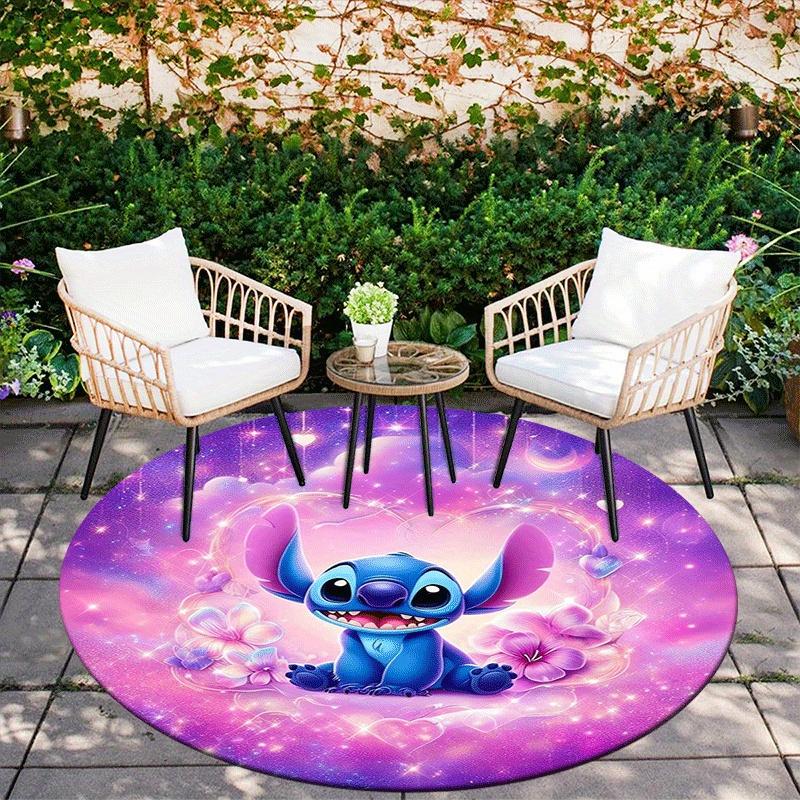 1pc Flowers and Stitch Round Area Rug,Non Slip,Machine Washable Polyester Carpet for Living Room,Bedroom Decor
