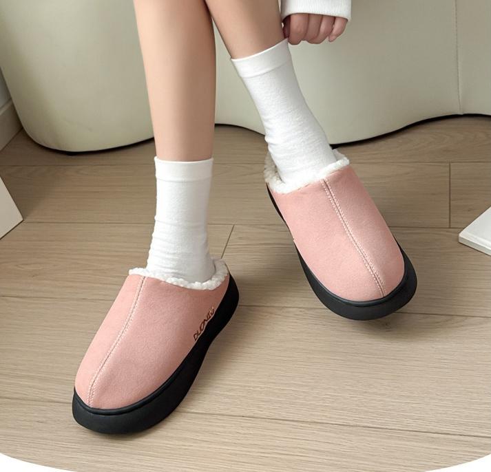 Fashion Fuzzy Fur Outdoor Winter Women's Slippers Indoor Comfort Anti-slip Soft Sole Resistant Men Casual Couple Cotton Shoes Snow Boots