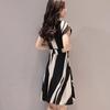 Women Dress Summer Vintage Printed Dress Elegant Fashion Ladies Business Dresses Belt O-Neck Short Sleeve Knee Length Dress
