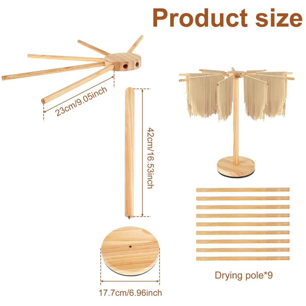 Rotary Pasta Drying Rack Wood Collapsible Detachable Kitchen Stand Dryer Tools Easy Installation Pasta Hanging Rack Portable