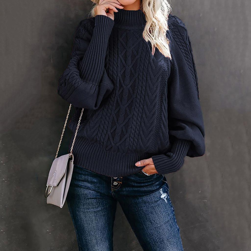Women's Fashion Casual Solid Color Sweater Set Head Round Neck Warm Long-sleeved Sweater