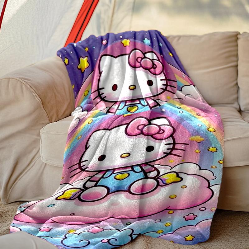 1pc Hello Kitty Blanket, Home Printed Throw Blanket - Soft Blanket Gift for Family, Washable Sofa Bed Blanket