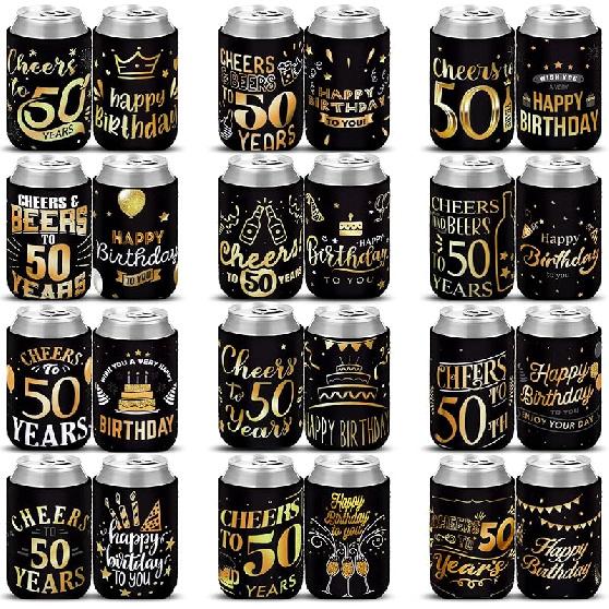Umigy 24 Pcs 50th Birthday Can Sleeve to 50 Years Can Neoprene Cooler Birthday Decorations Party Favors Supplies Gift for Men Women 24