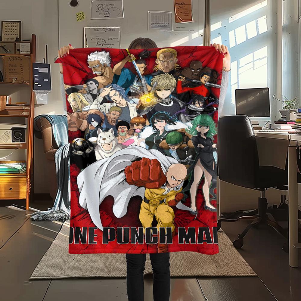 1 Stück One-Punch Man Aufdruck Flanelldecke, Hohe Qualität für Alle Jahreszeiten, Heimdekoration, Wärme und Komfort, Perfekt für Weihnachtsgeschenke