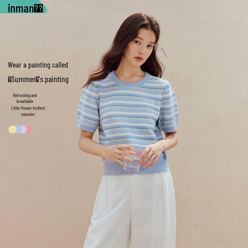 INMAN Women s Striped Knit Short Sleeve T-Shirt S
